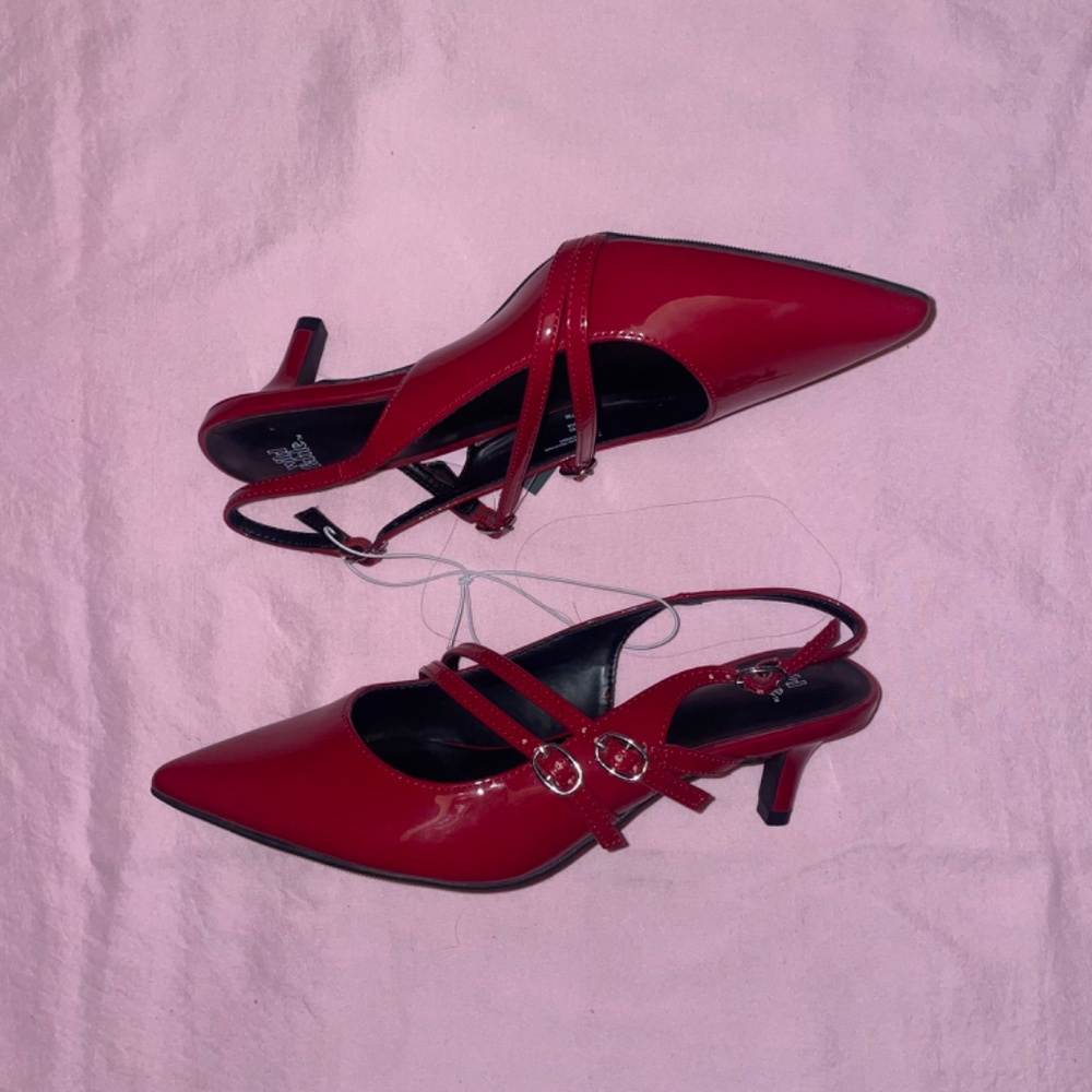 Red Memory Foam Slingback Kitten Heels